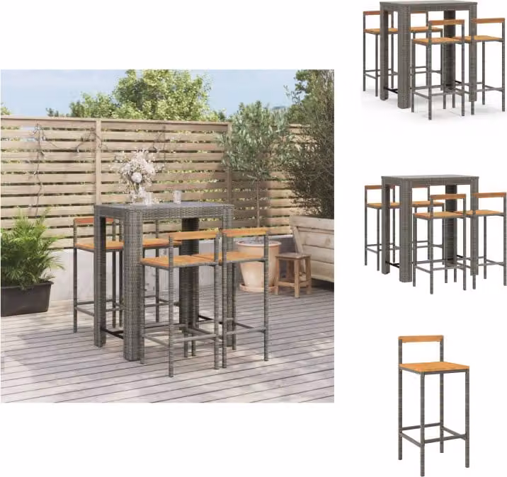 vidaXL Set bar da giardino 5 pezzi in poly rattan grigio e legno massiccio di acacia - Set di mobili da giardino
