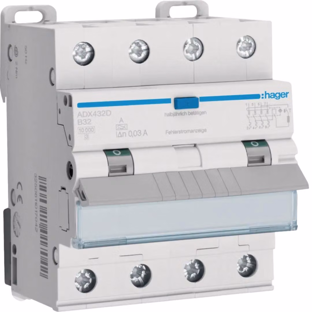 Interruttore Hager FI/LS 4 poli, 10kA ADX432D