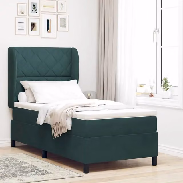 Letto Ibrido con Testiera in Velluto Verde vidaXL L/P: 90 x 200 cm