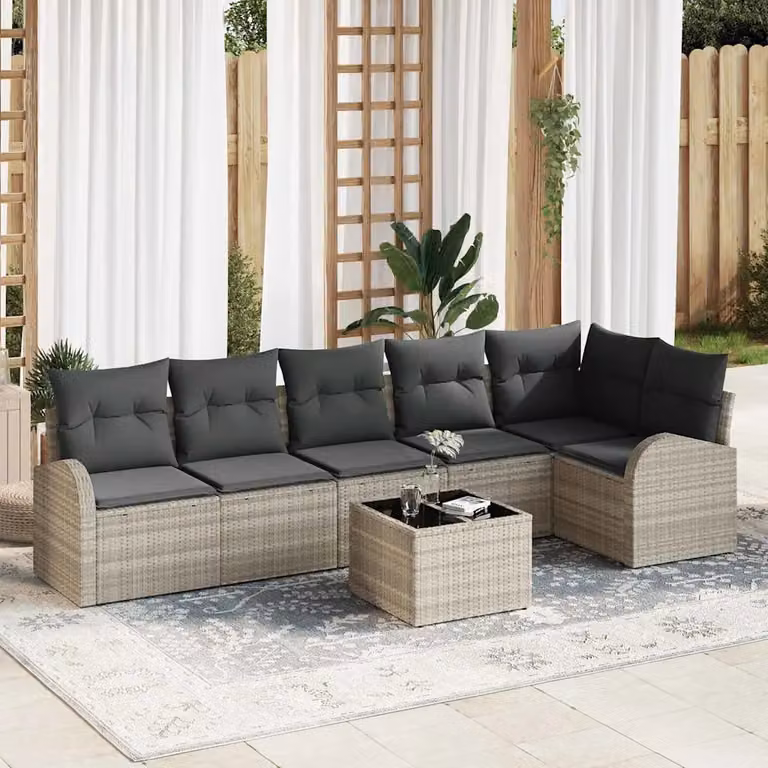 Set Divano da Giardino vidaXL a Forma di L in Polyrattan Grigio con Cuscini e Tavolino da Caffè