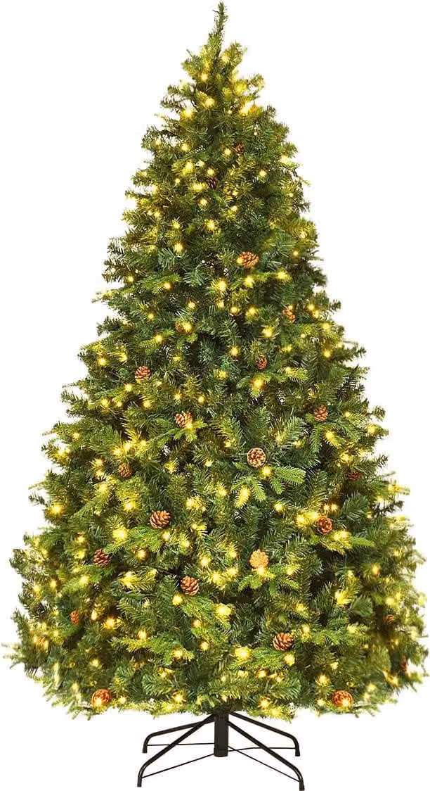 Albero di Natale artificiale con luci a LED, 210 cm, verde