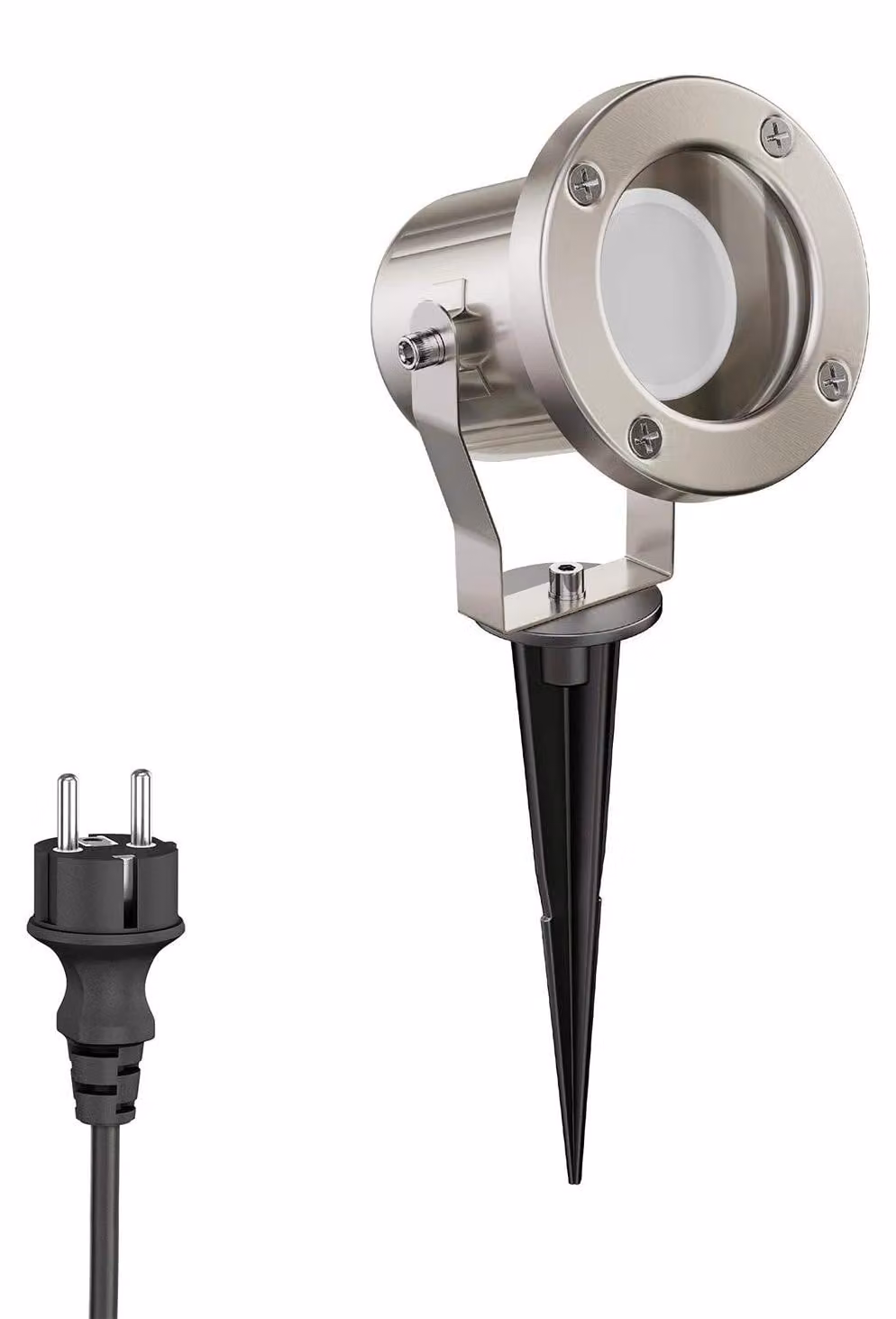ledscom.de: Faro da giardino a picchetto interrato MIBU, per uso esterno, acciaio inossidabile cromato opaco + lampada LED GU10, dimmerabile a 3 livelli, luce bianca, 609 lumen