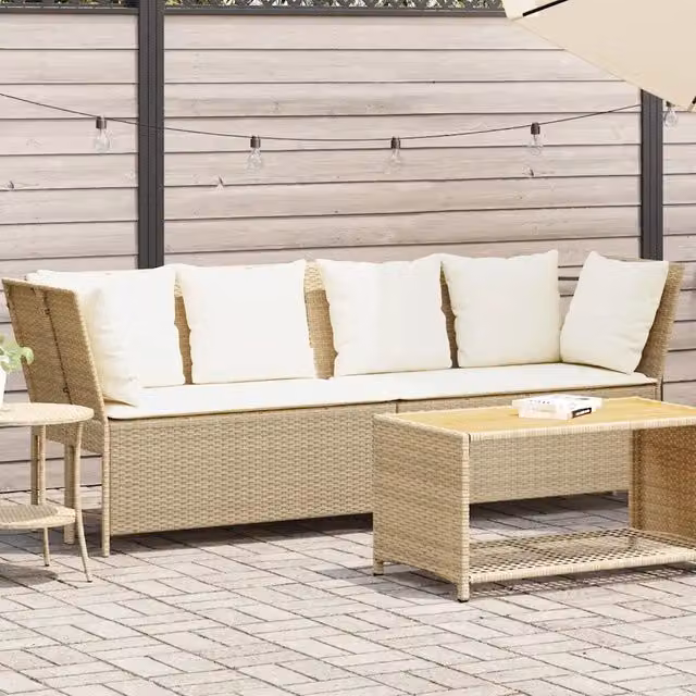 Divano da Giardino con Cuscini-Sofa da Giardino-Divano da esterno in Polyrattan Beige 445923