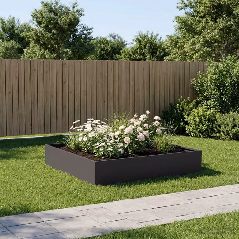 Vaso da giardino vidaXL in acciaio nero L: 80 cm, P: 80 cm, H: 20 cm
