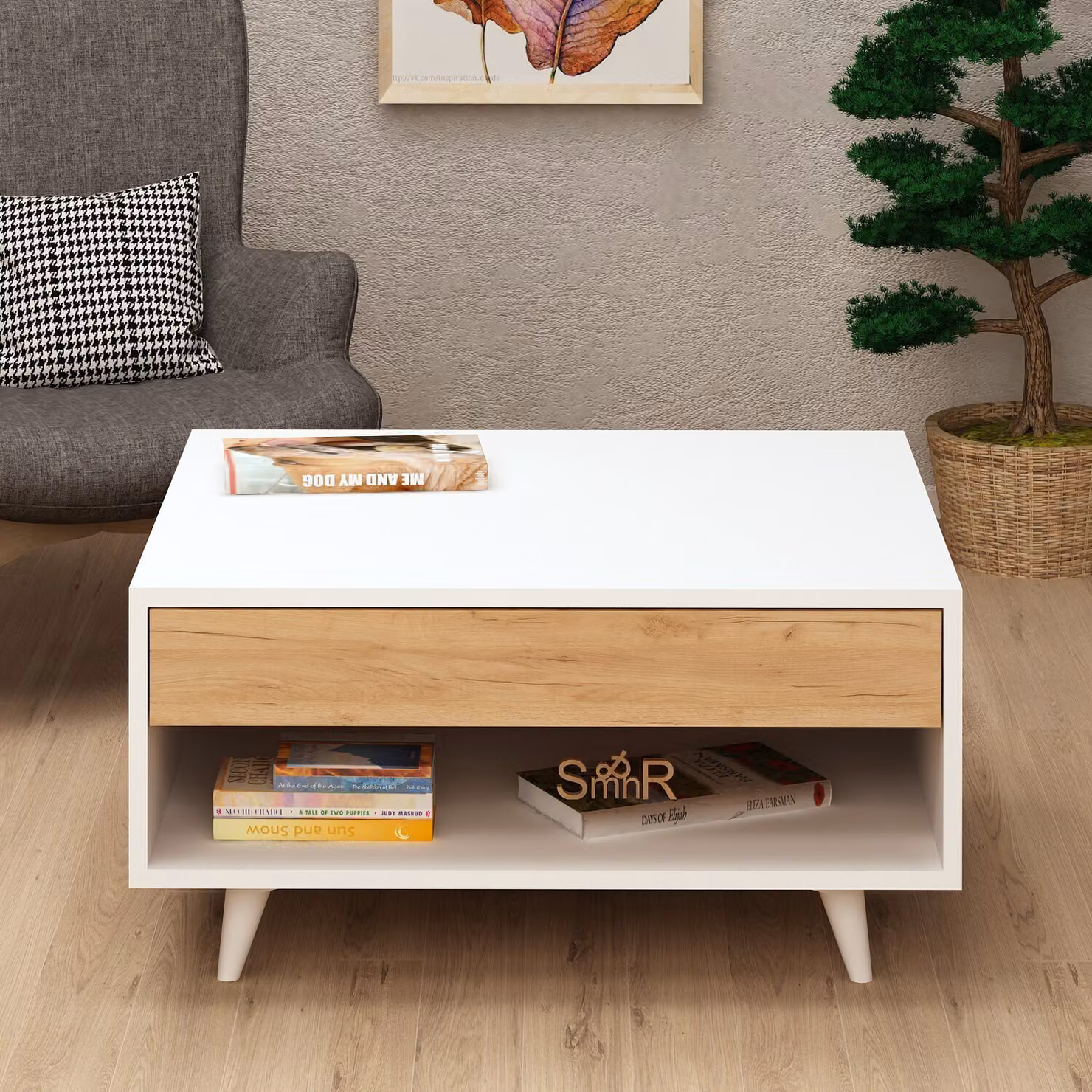 Skye Decor, Silla, tavolino da salotto, rovere, 100% pannelli truciolari rivestiti in melamina, 80 x 80 x 40 cm