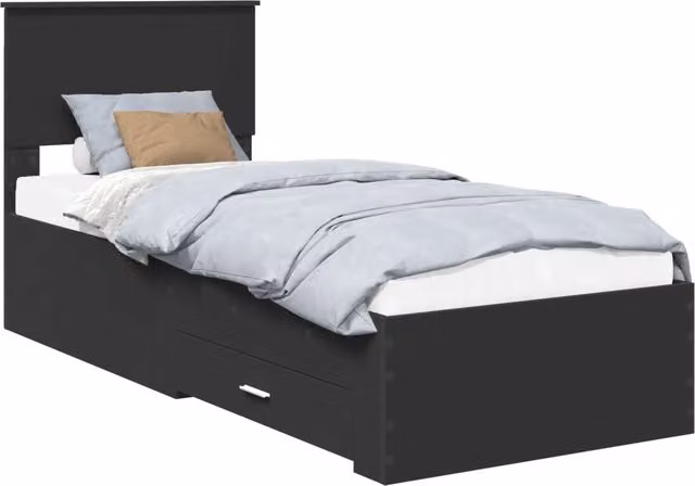 Letto singolo | Letto per adulti | Struttura del letto con testiera Nero e Argento 75 x 190 cm