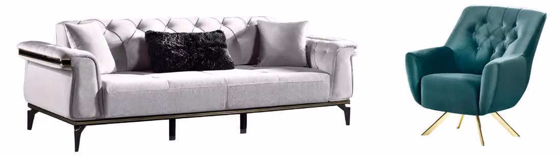 Sofagarnitur 3+1 Sitzer Textil Holz Sofa 3 Sitzer Modern Sessel Komplett Set