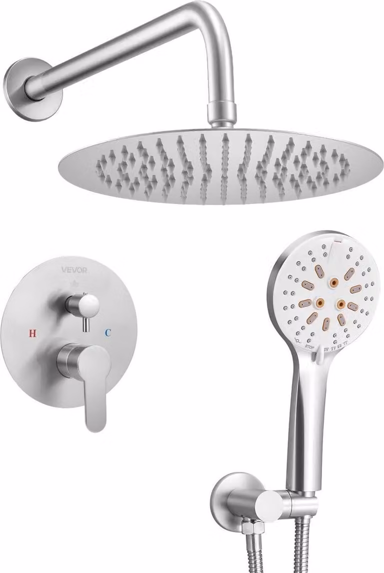 Set rubinetteria doccia con soffione rotondo da 10" e doccetta in nichel spazzolato