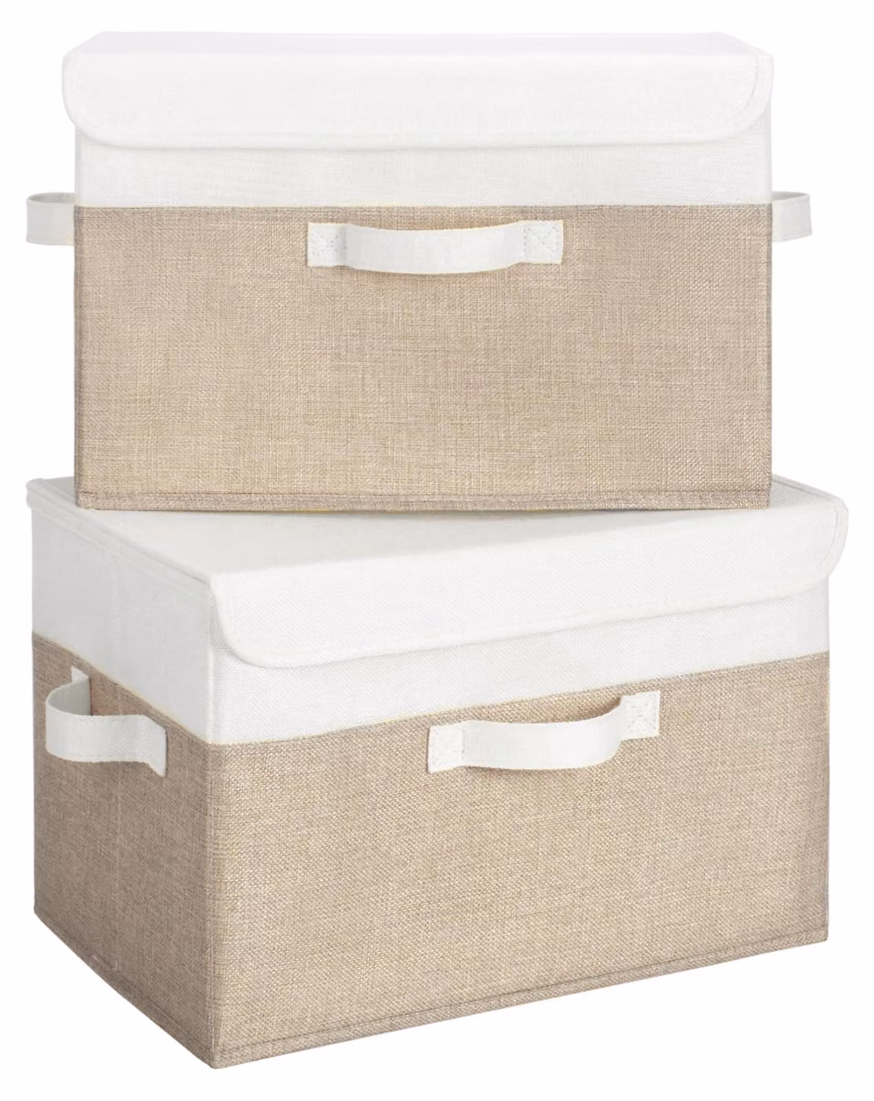 Scatole contenitore con coperchio, set da 2, contenitori pieghevoli per abbigliamento - Bianco e kaki