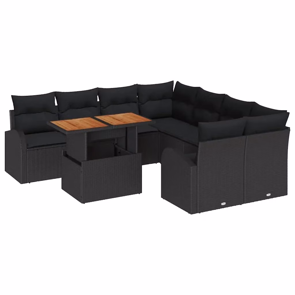 Set Divano da Giardino vidaXL in Polyrattan Nero con Cuscini e Contenitore per Esterno – 2