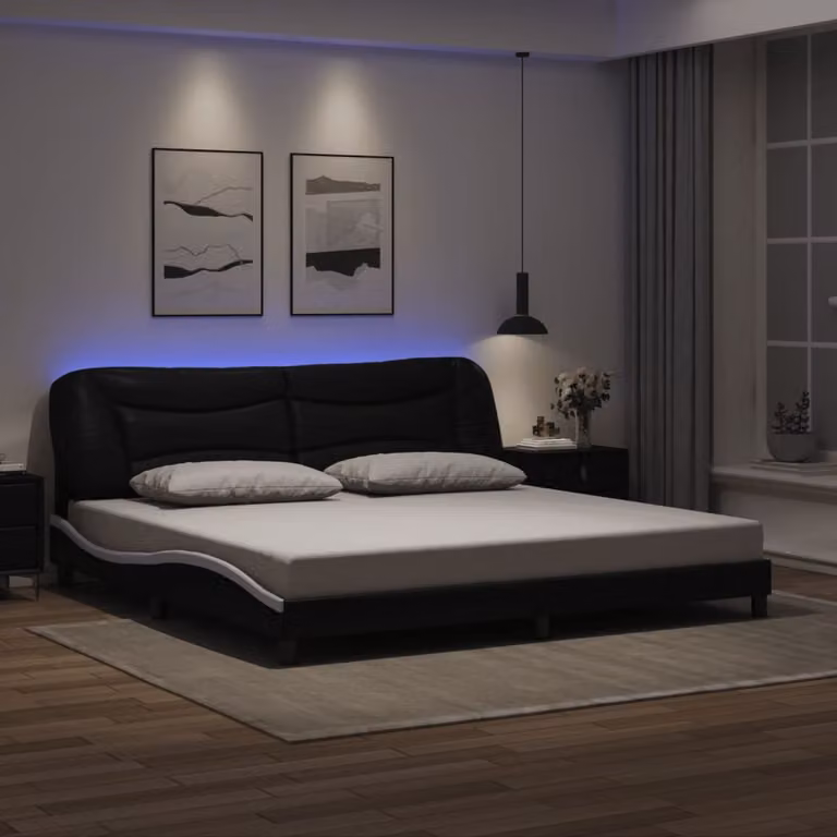 vidaXL Giroletto Hvar con LED e porta USB senza materasso, Nero e Bianco, L/P/H: 200 x 205 x 218 cm