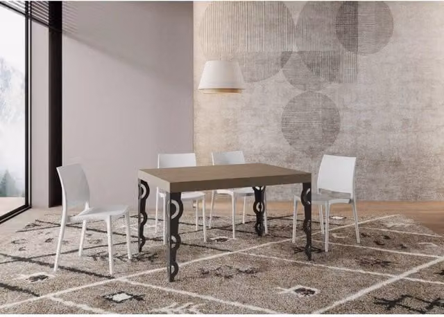 Tavolo allungabile moderno ITAMOBY Karamay Premium con telaio in metallo antracite e piano in MDF laminato Tortora, L: 120/380 x P: 90 cm