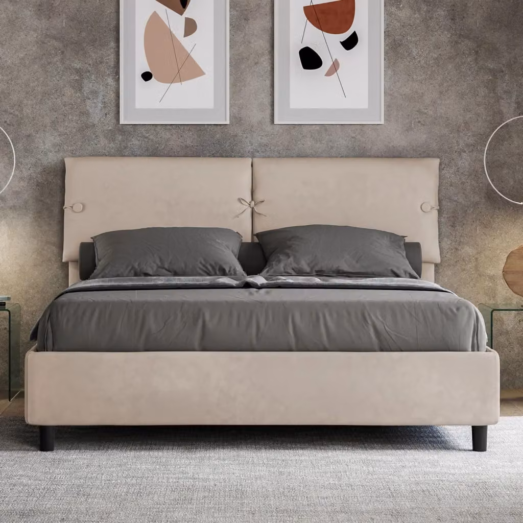 Letto Matrimoniale Giordanoshop con Contenitore e Rete, Imbottito in Microfibra, Colore Sabbia, L/P/H: 160 x 200 x 110 cm – 2