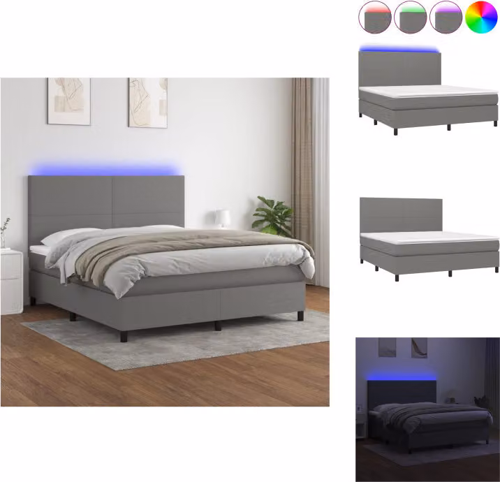 vidaXL Letto a molle con materasso e LED in tessuto grigio scuro 180x200 cm - Letti e strutture letto