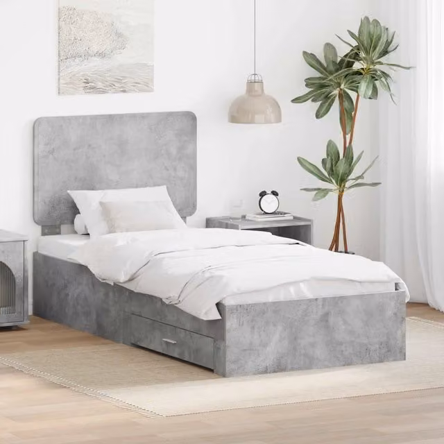 Struttura del letto con testiera-Giroletto con Testiera Grigio cemento 90 x 200 cm 697603