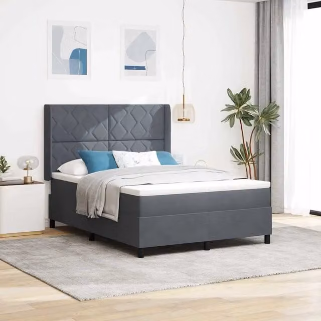 Letto a molle con strisce LED vidaXL in velluto grigio L/P: 160 x 200 cm