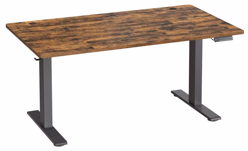 Scrivania regolabile in altezza elettricamente, con porta USB-C, colore marrone, dimensioni 140x80x72-120 cm