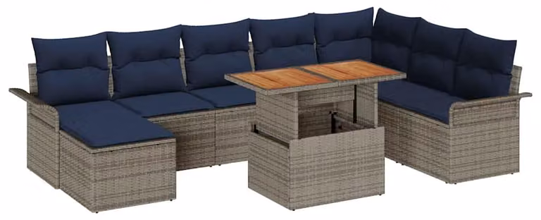 Set Divano da Giardino 9 pcs Grigio Poly Rattan