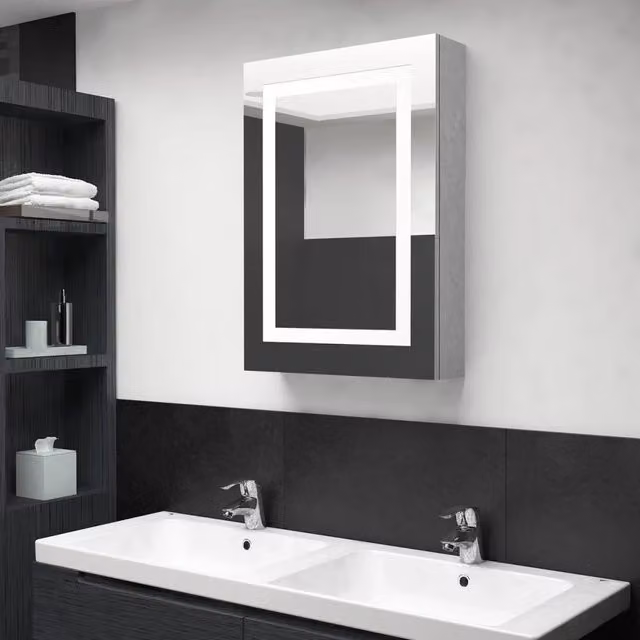 Armadietto da bagno moderno Design Mania con specchio e illuminazione LED, Grigio Cemento, L: 50 cm, P: 13 cm, H: 70 cm