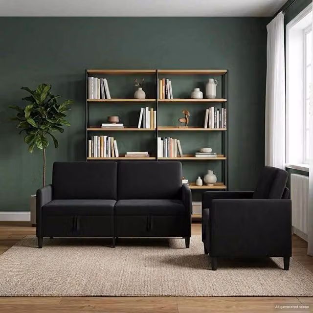 Set di Divani con Storage 2 pz Nero Poliestere 3429224