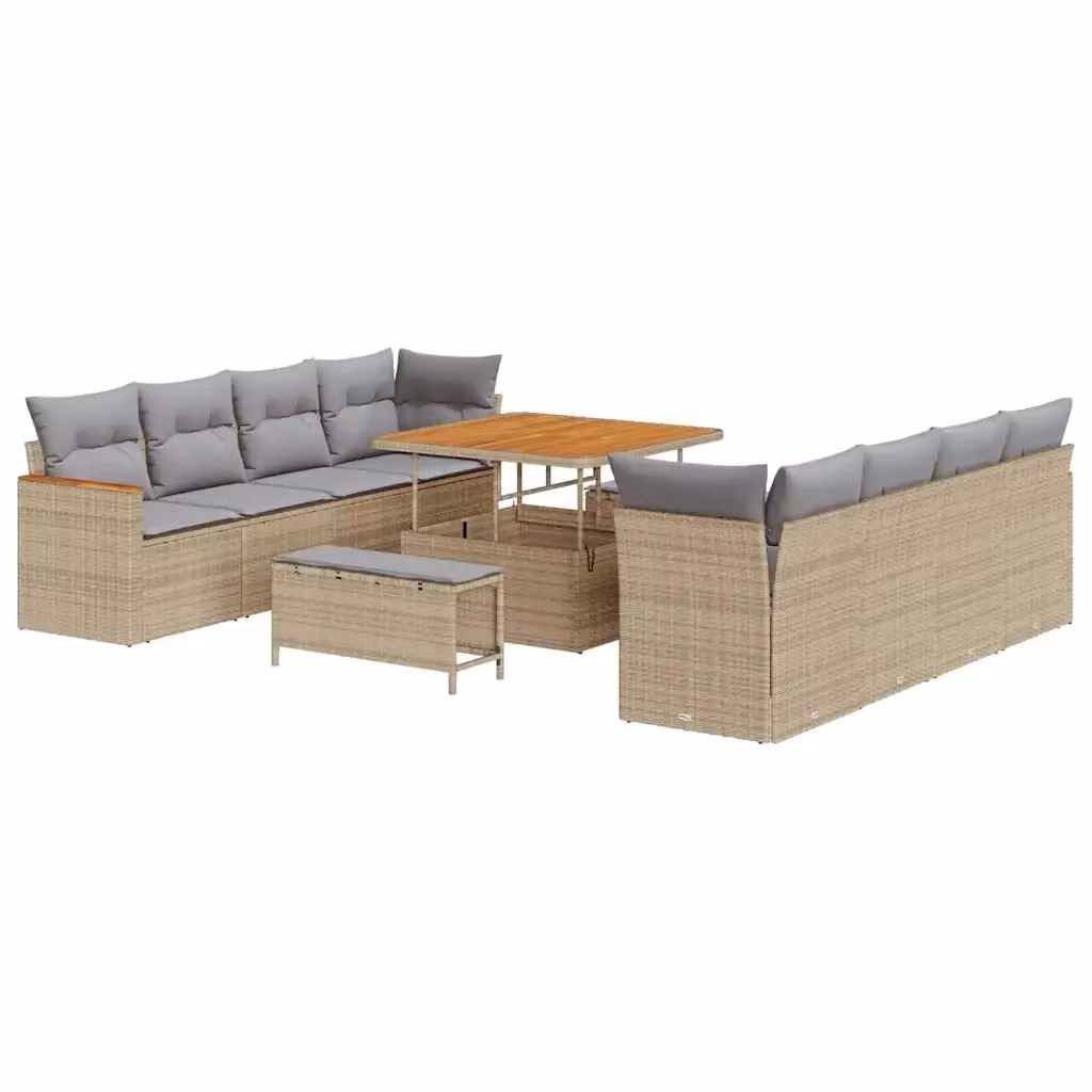 Set Divano da Giardino vidaXL a forma a U con 12 pezzi, Beige, con Cuscini e Tavolino da Caffè – 2
