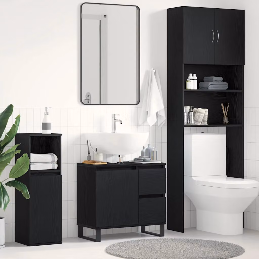 Armadio per lavabo da bagno moderno vidaXL in rovere nero con ante a battente e ripiani interni L: 65 cm, P: 33 cm, H: 60 cm