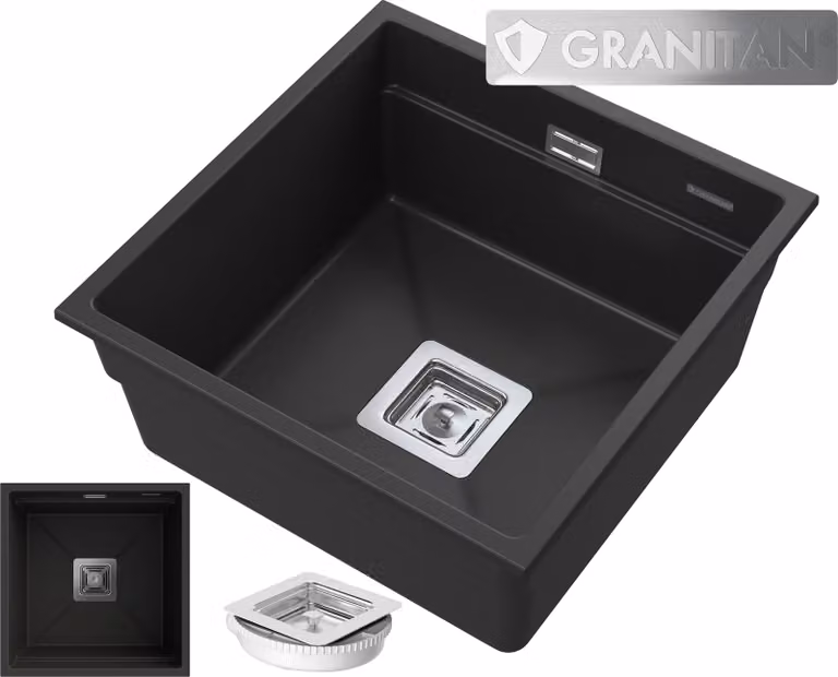 Granitan - Lavello in granito - Lavello da cucina - quadrato - Lavello - EPIR 44