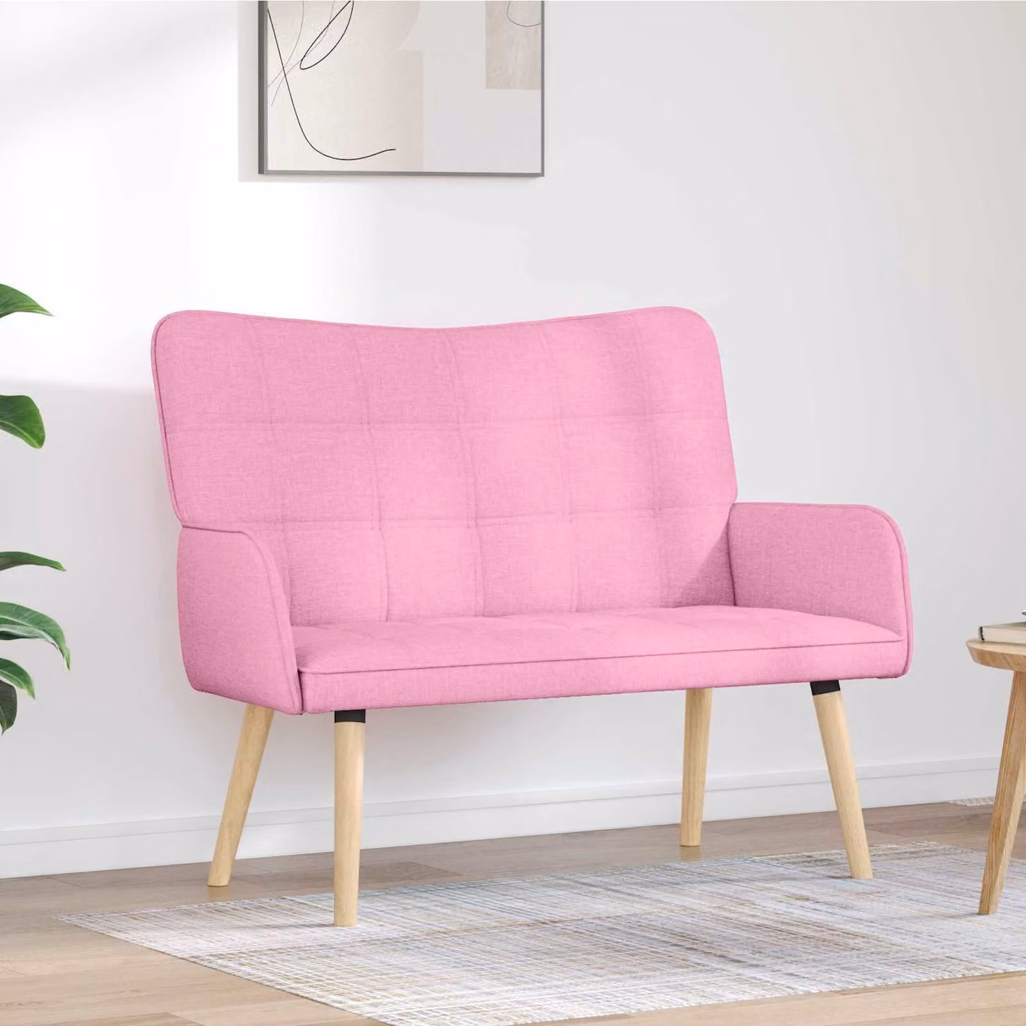 Divano a 2 posti vidaXL in tessuto rosa e marrone, stile minimalista e lineare, L: 115 cm, P: 61 cm, H: 87 cm