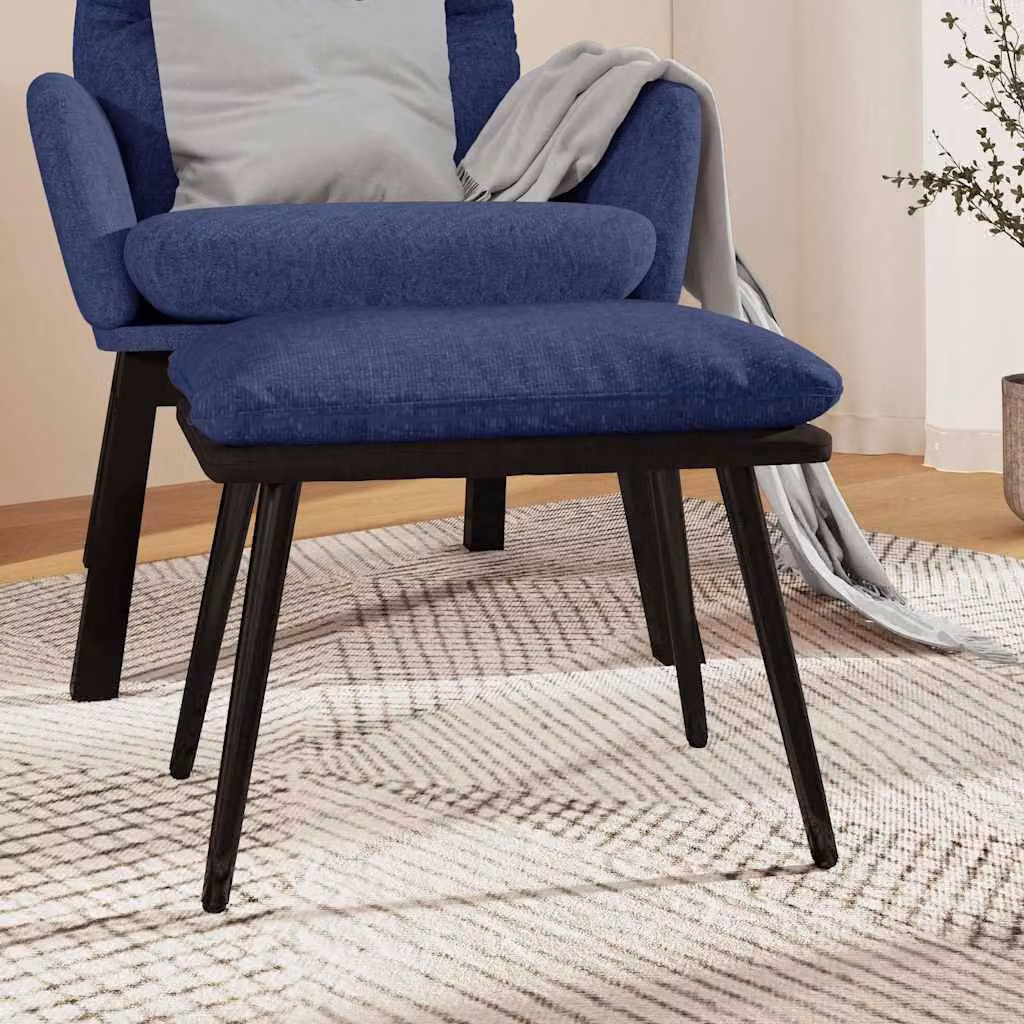 vidaXL Poggiapiedi Blu in Tessuto e Similpelle con Struttura in Metallo L: 45 cm, P: 29,5 cm, H: 35 cm
