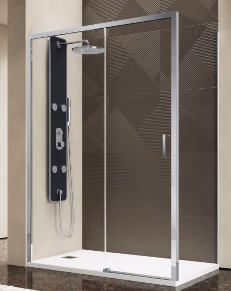Cabina doccia 90x120 con doppio vetro e apertura frontale, con un lato fisso, di facile accesso, in vetro temperato trasparente - FRASCIO
