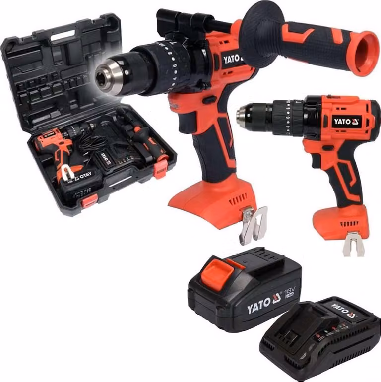 Trapano/avvitatore a percussione a batteria 18V (1 batteria da 2Ah + caricabatteria)