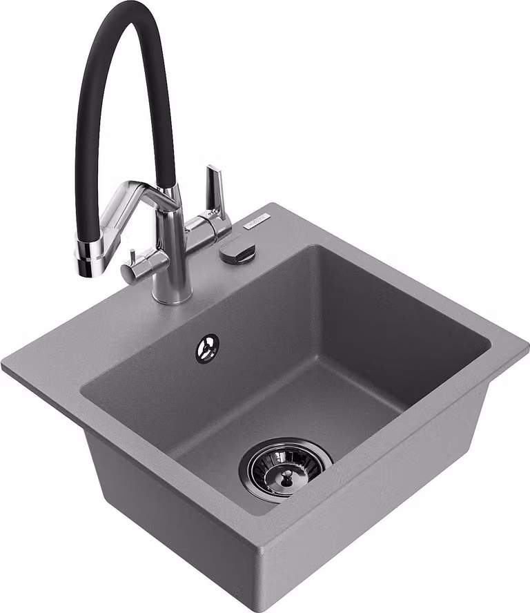 Mexen Milo lavello in granito a 1 vasca con miscelatore cucina Duo, grigio - 6505-71-671701-07-B