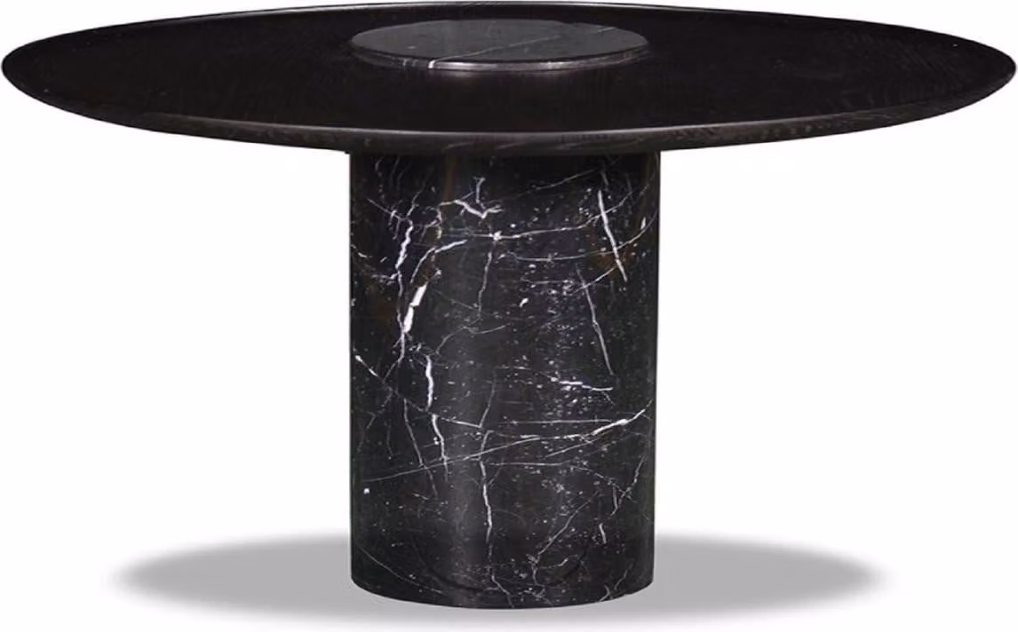 Casa Padrino Luxury Coffee Table Black Ø 75 x H. 34 cm - Tavolo da salotto rotondo in marmo con piano impiallacciato - Mobili Soggiorno - Mobili - Mobili in Marmo - Arredamento