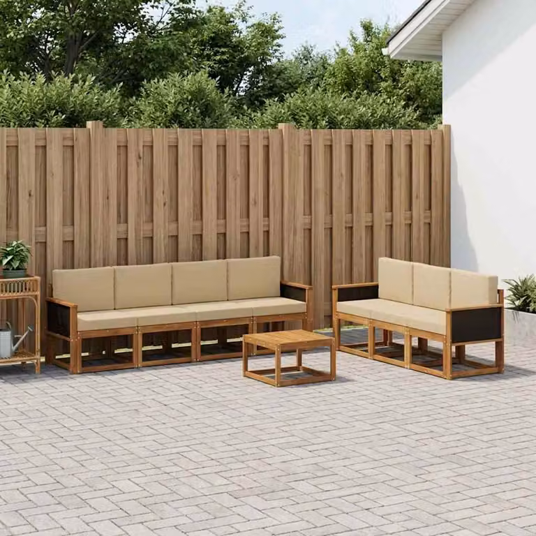 Set di divani da esterno moderno vidaXL in legno di acacia, 7 pezzi, colore naturale beige e marrone