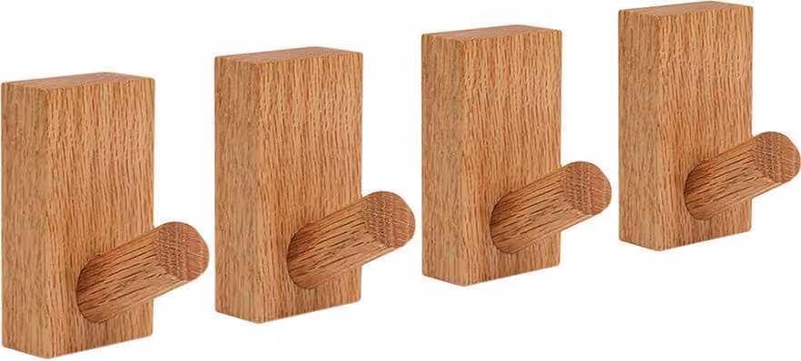 Set di 4 robusti ganci appendiabiti per giacche e borse (legno di quercia)