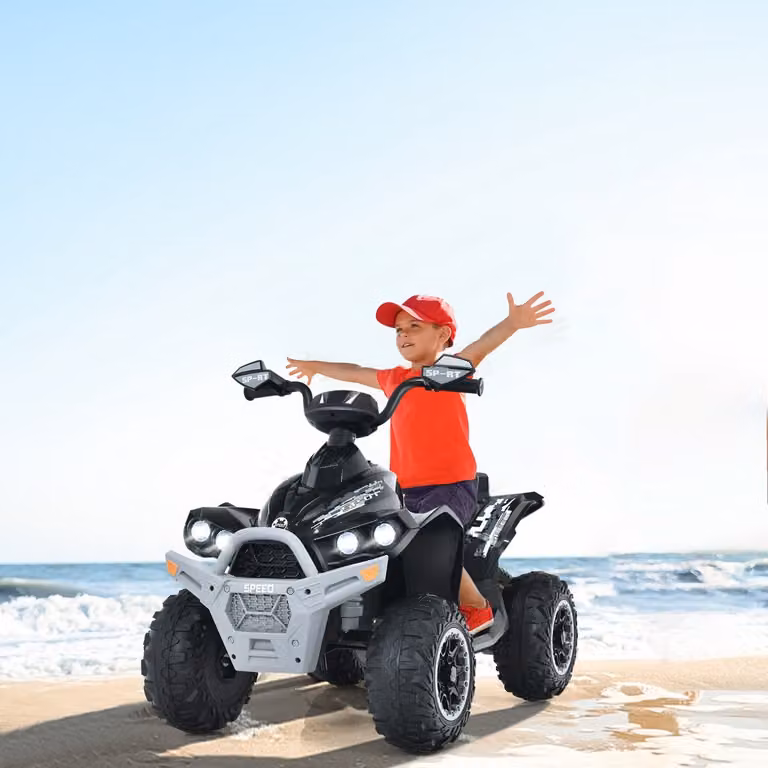 Quad elettrico Costway 12V per bambini con luci LED e musica, colore nero e bianco