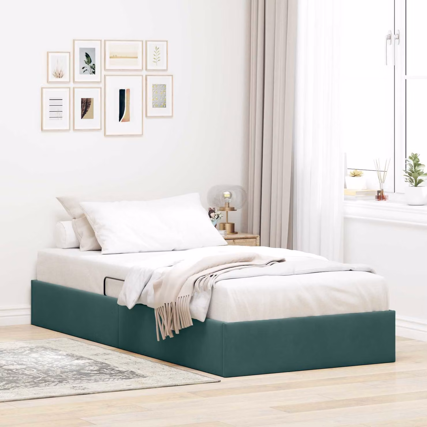 Letto ottomano vidaXL in velluto verde con base a sollevamento L: 100 cm, P: 200 cm, H: 140 cm