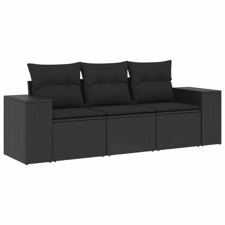 Set Divani da Giardino 3 pz con Cuscini in Polyrattan Nero
