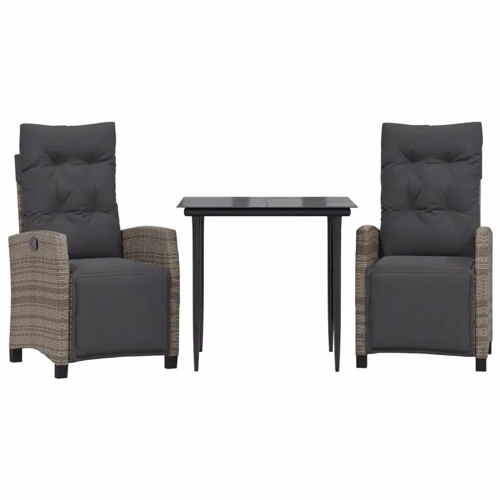 vidaXL Set da Pranzo da Giardino 3 pz in Polyrattan e Vetro Grigio e Nero – 2