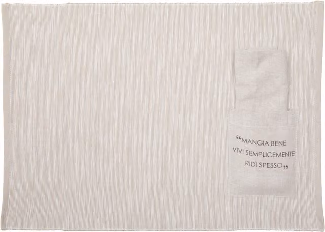 Set di tovaglietta e tovagliolo Kasanova con scritta Quotes, colore beige