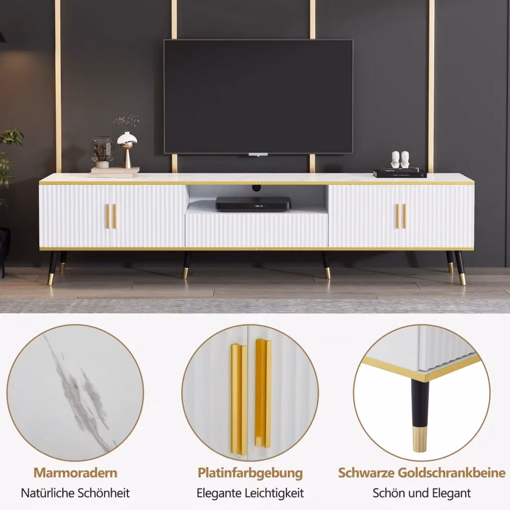 Mobile TV REDOM moderno bianco con 2 ante e 1 cassetto L: 200 cm, P: 40 cm, H: 46 cm – 2