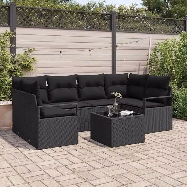 Set di divani 7 pz 6-Numero di posti Nero polyrattan 3346283