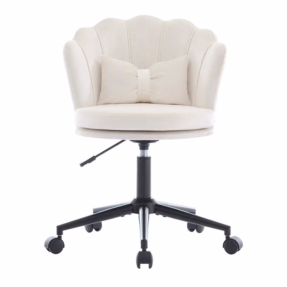 Sgabello da Trucco Xylo con Schienale a Petalo Grigio e Rivestimento in Velluto, Girevole a 360 Gradi, L/P/H: 60 x 65 x 130 cm – 2