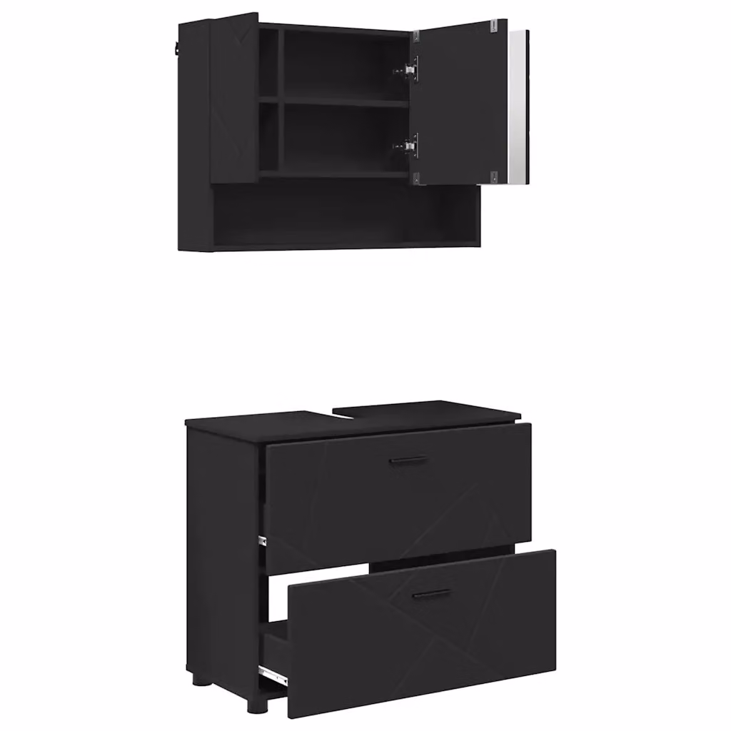 Set di mobili per il bagno moderno vidaXL composto da mobile lavabo e armadietto con specchio nero opaco L/P/H: 76,5 x 35 x 64 cm – 2