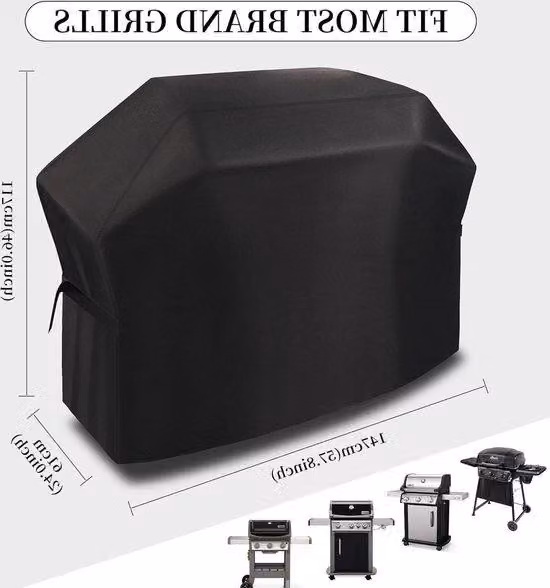 Borsa impermeabile per barbecue con chiusura in velcro, formato grande 147x61x117 cm, tessuto Oxford 420D - Per barbecue all'aperto - Antivento, resistente ai raggi UV e antistrappo - Nero