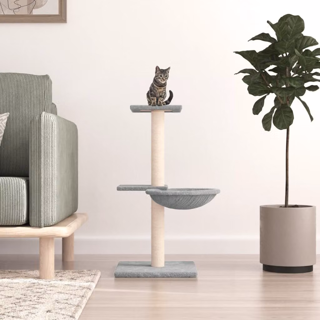 vidaXL Albero per Gatti con Cave e Amaca in Legno e Sisal Grigio Altezza: 72 cm