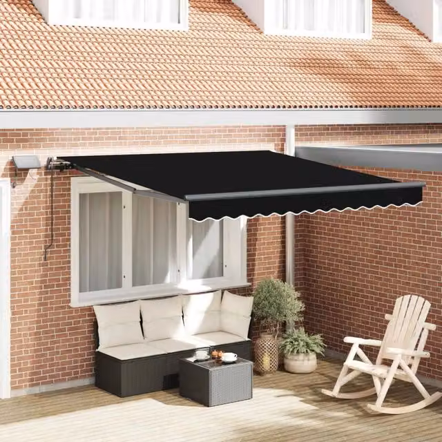 Tenda retrattile Nero 350 x 250 cm Tessuto e Alluminio 3330326