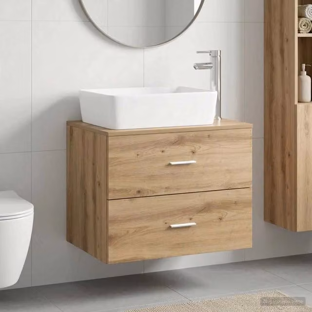 Mobile lavabo da bagno moderno vidaXL in legno e MDF marrone con cassetti interni e ante, sospeso, L: 62,5 cm, P: 44,5 cm, H: 50 cm