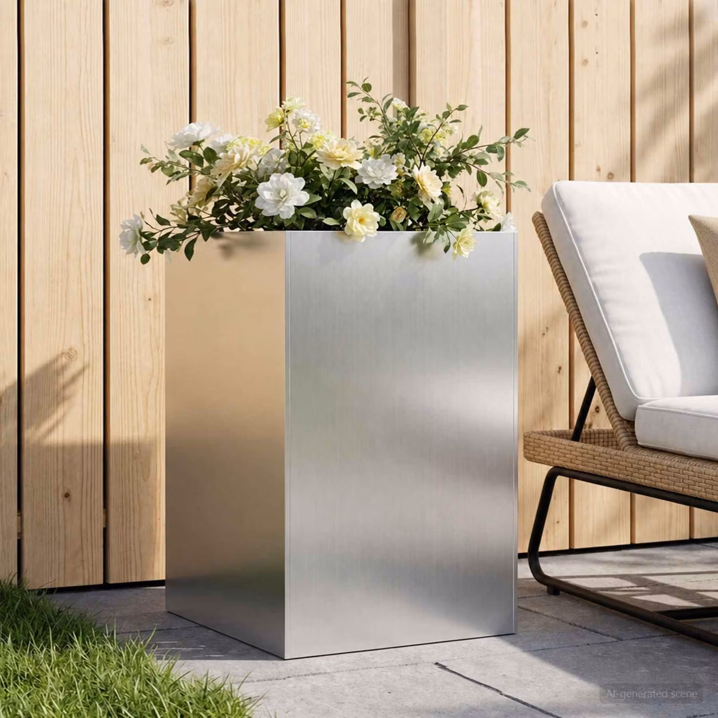 Vaso da giardino vidaXL in acciaio zincato argento L/P/H: 50 x 50 x 75 cm