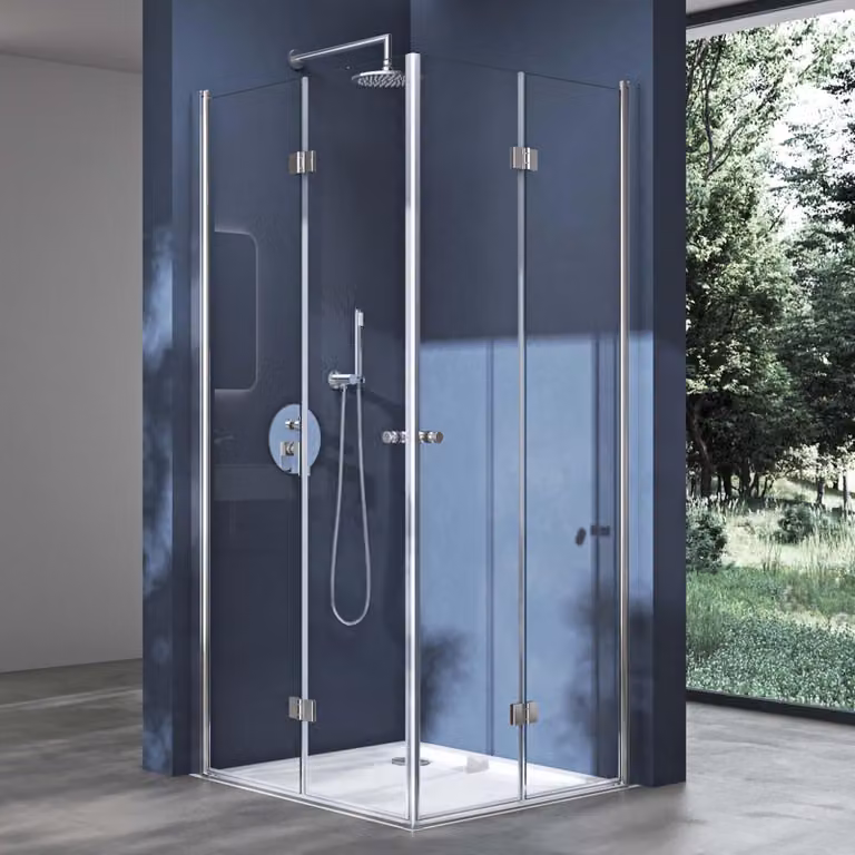 doporro Box Doccia Angolare con Doppia Porta a Soffietto Pieghevole 180¡ã, Vetro Temperato 6 mm Trasparente, Profilo Alluminio Cromato, 75x70x190 cm - Ravenna26k